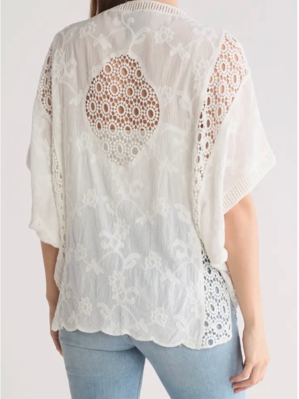 Vince Camuto Cottagecore White Crochet Short Kimono Cotton Lace Topper Cardigan